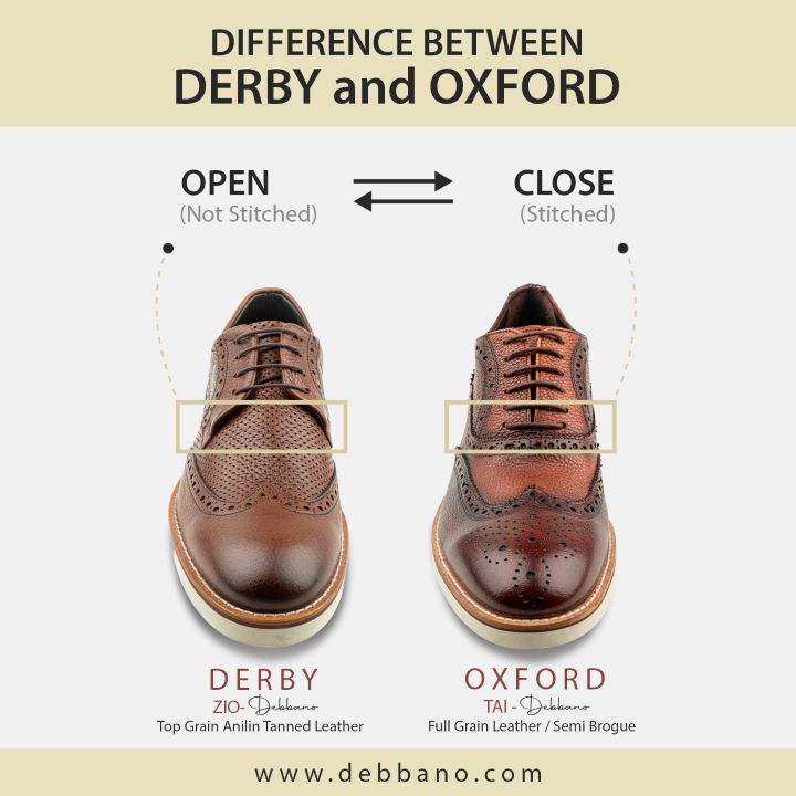 Open Lacing System in Derby Shoes is the main diffrence between a derby and Oxford