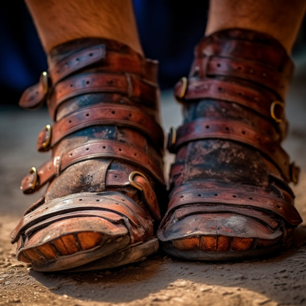 römischer Soldat, der einen Schuh mit Ledersohlen trägt