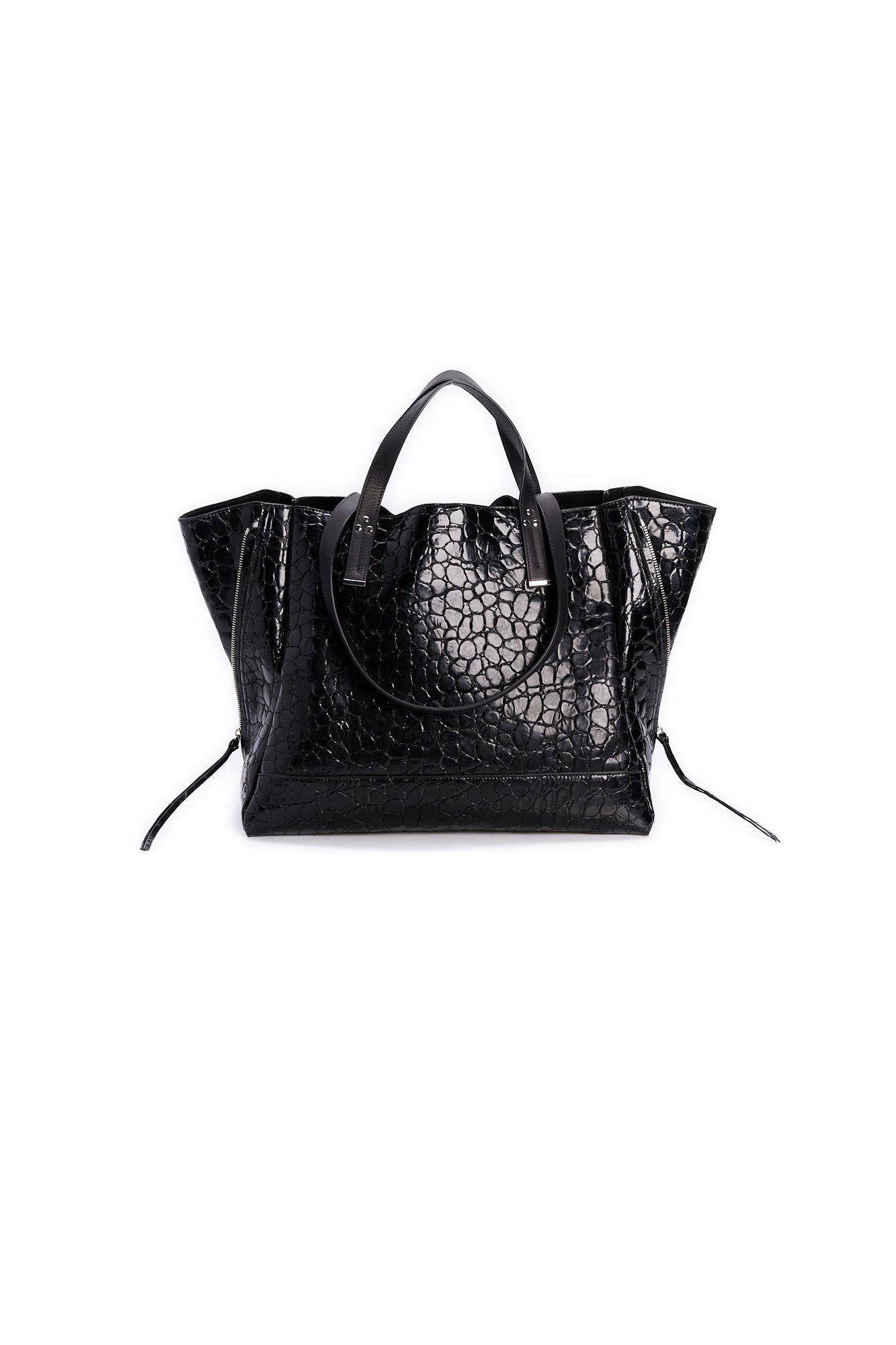 Sac cabas Georges cuir vernis effet croco Jérôme Dreyfuss noir