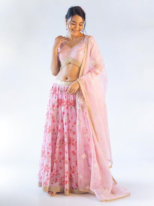 Buy Pink Georgette Embroidered Mirror Draped Lehenga Saree With Blouse For  Women by Vana Ethnics Online at Aza Fashions.