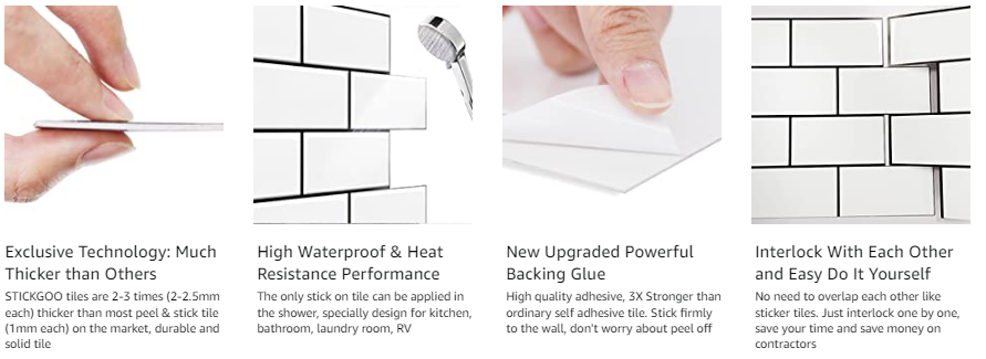 STICKGOO Black Subway Tile Backsplash Thicker Peel and Stick Wall Tile