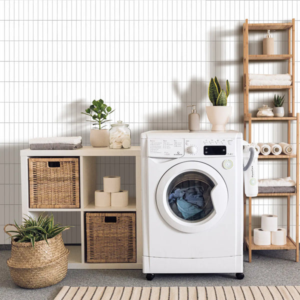 Straight Linear Pure White Tile Bring A Fresh And Minimalist Design For Your Laundry Room