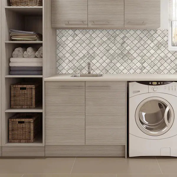  Incorporating Beige Arabesque Tiles Into Your Laundry Room Design Will Infuse The Space With A Retro Charm