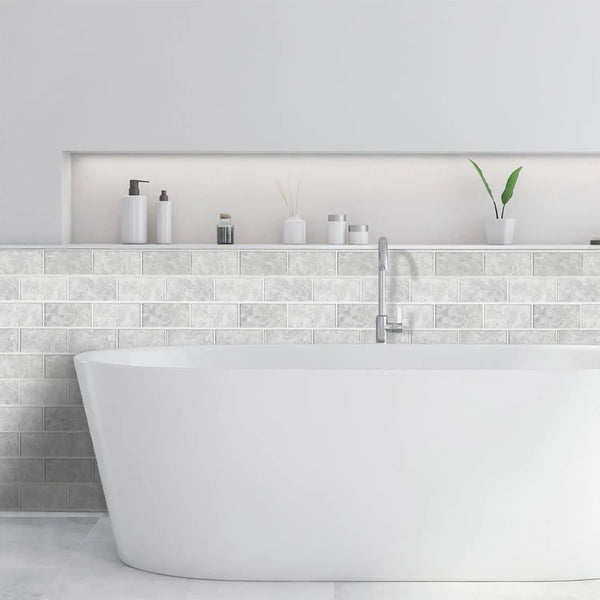 STICKGOO Light Grey Marble Peel and Stick Subway Tiles For Bathroom