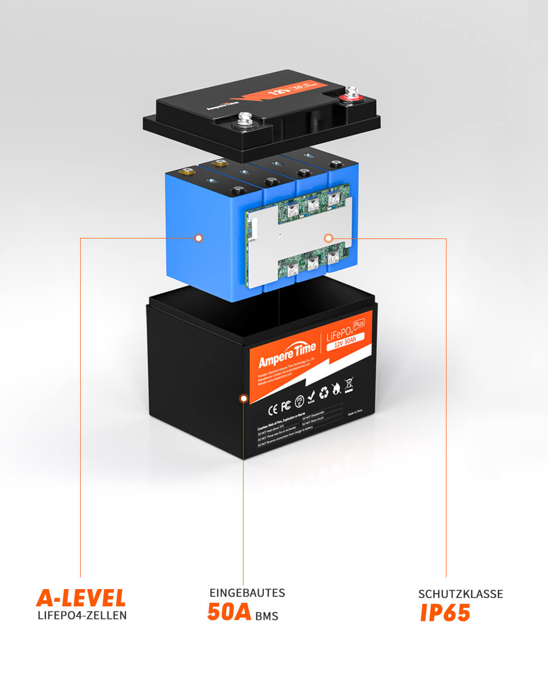 12V 50Ah LiFePO4 Batterie & 12V 10A Lithium Batterieladegerät LiTime（Zwei  Pakete werden separat versendet）