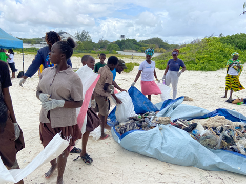 Volunteers during the beach clean