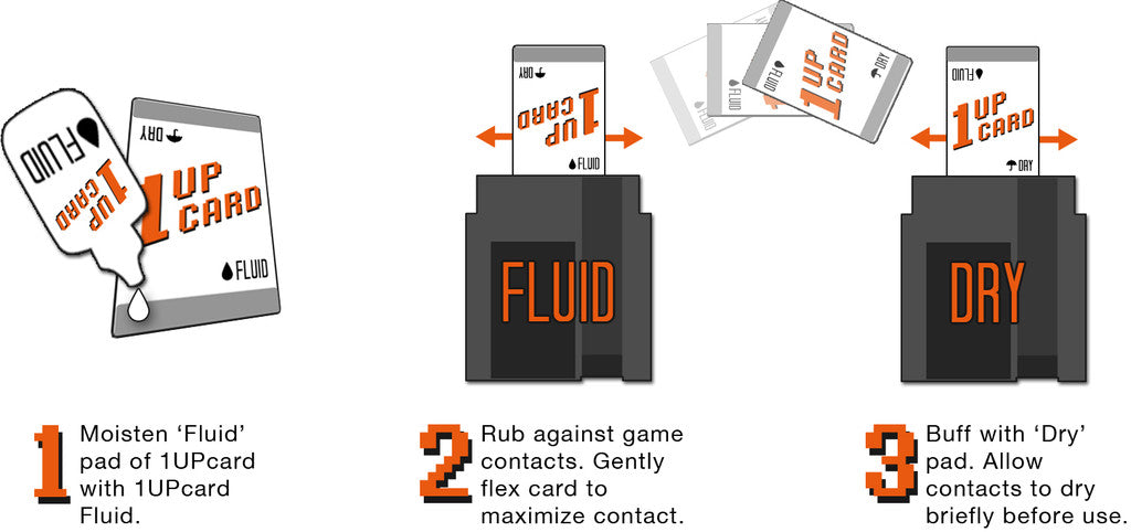 1UPcard Retro Video Game Cartridge Cleaning kit cleaner infographic