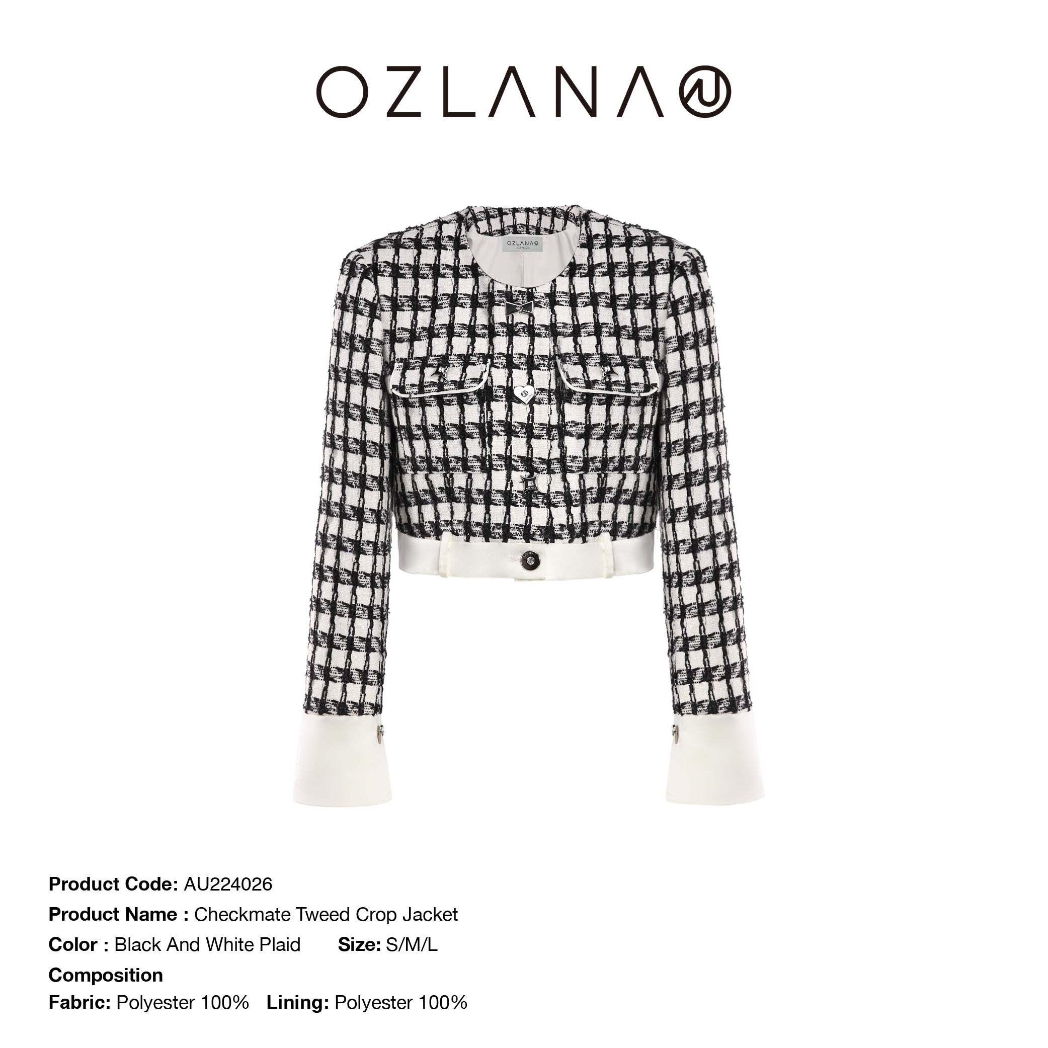 OZLANA CANADA Checkmate Tweed Crop Jacket