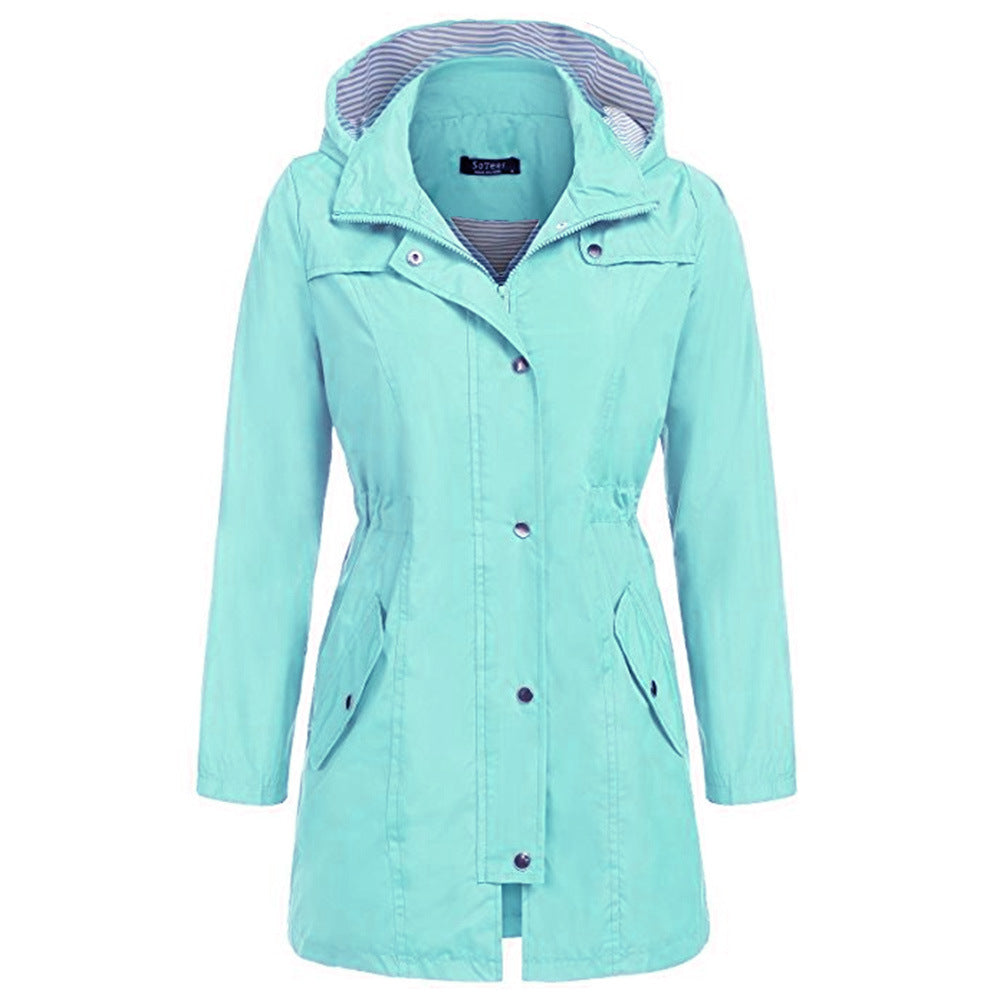 Winter Casual Rain-proof Cinched Hoodie Coat Women's Mid-length