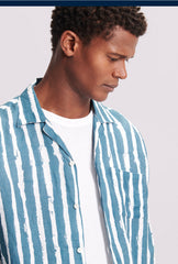 Duchamp Long Sleeve Camp Collar Long Sleeve Print Shirt Teal Blue