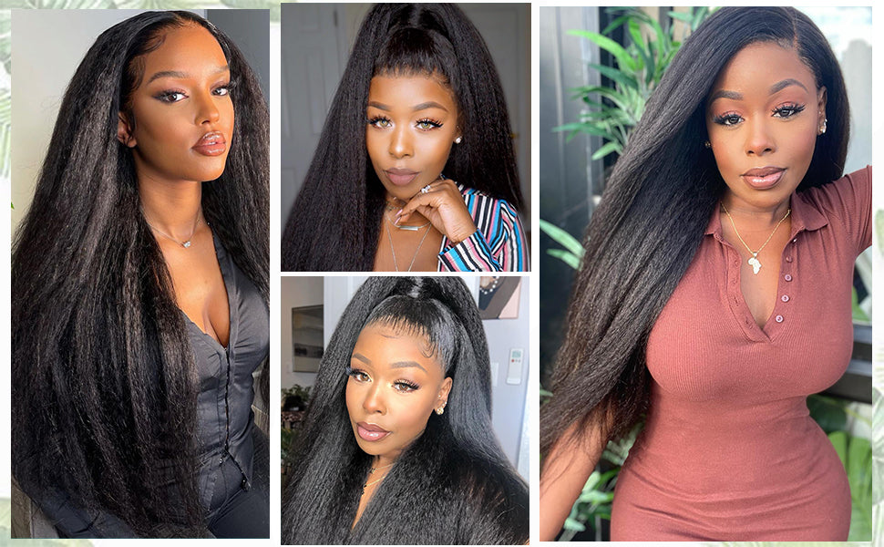 100% Human Hair Yaki Straight wigs 8-28 Inches Kinky Straight Human Hair wigs Emol Hair