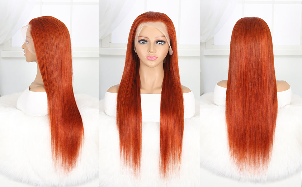 13x1 Colored Ginger Orange Straight Lace Front Wigs Human Hair