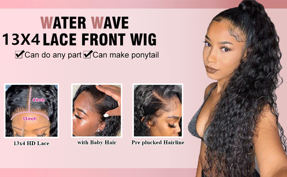 13x4 HD Transparent Lace Front Wig Human Hair Water Wave Frontal Wigs