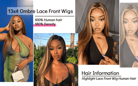 13x4 Highlight HD Transarent Lace Front Wig Cheveux humains pré-plumés avec des cheveux de bébé