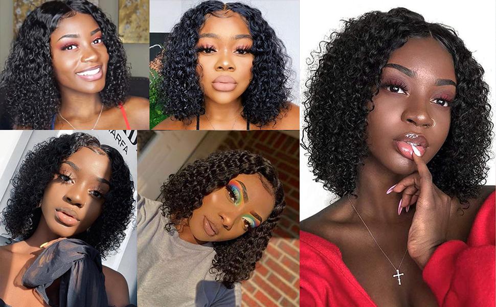 13x4 Kinky Curly Short Bob Wigs Human Hair Detailshd transparent lace-super melted with your skin13x4 Kinky Curly Bob Wig Human Hair-- Your Beauty is Our Duty!!!