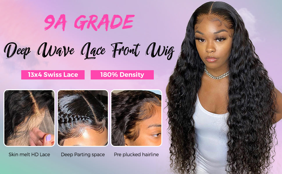 13x4 Lace Front Wigs Human Hair Deep Wave Frontal Wigs