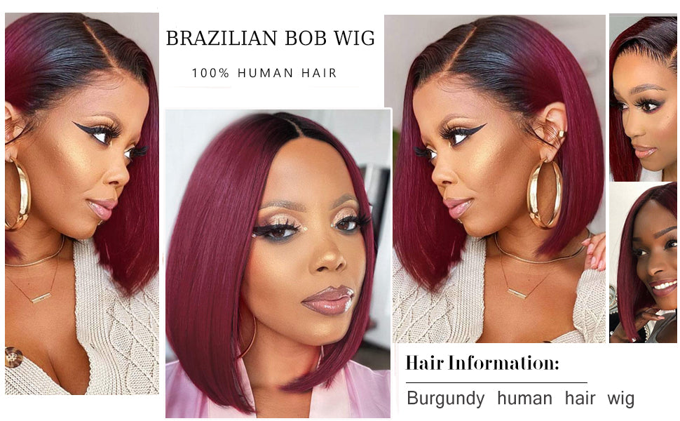 1B99J Burgundy straight bob wigs