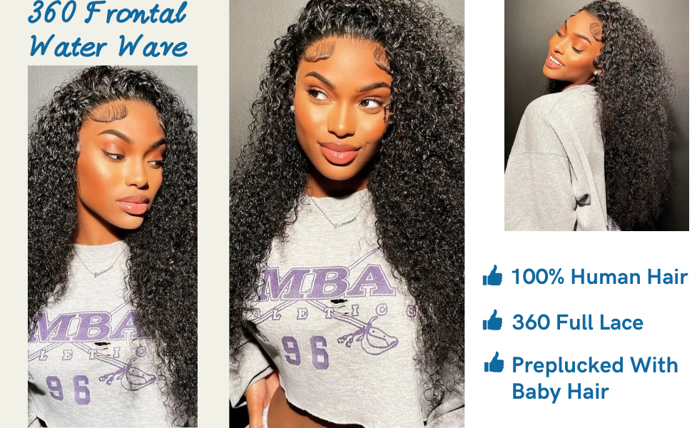 360 Lace Frontal Closure Water Wave 360 Frontals Wet and Wavy Closure Brazilian Virgin Human Hair Invisible Transparent Lace Frontal Pre Plucked with Baby Hair for Black Women Natural Color