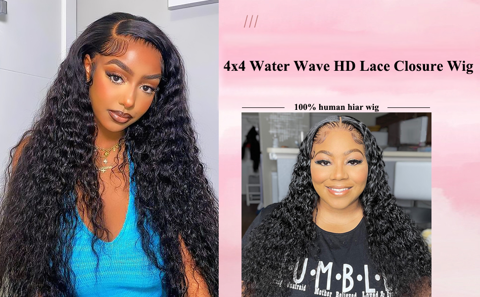 4X4 Water Wave Transparent Lace Front Wigs for Black Women