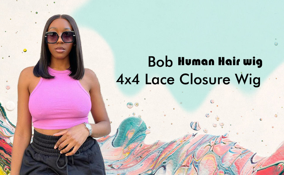 4x4 Bob Straight Lace Closure Wigs Human Hair Straight.