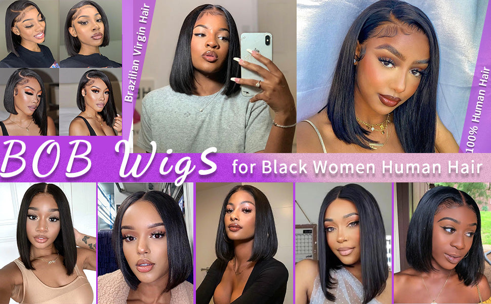 4x4 Straight Bob Wig Lace ClosureWigs Cheveux humains pour femmes noires