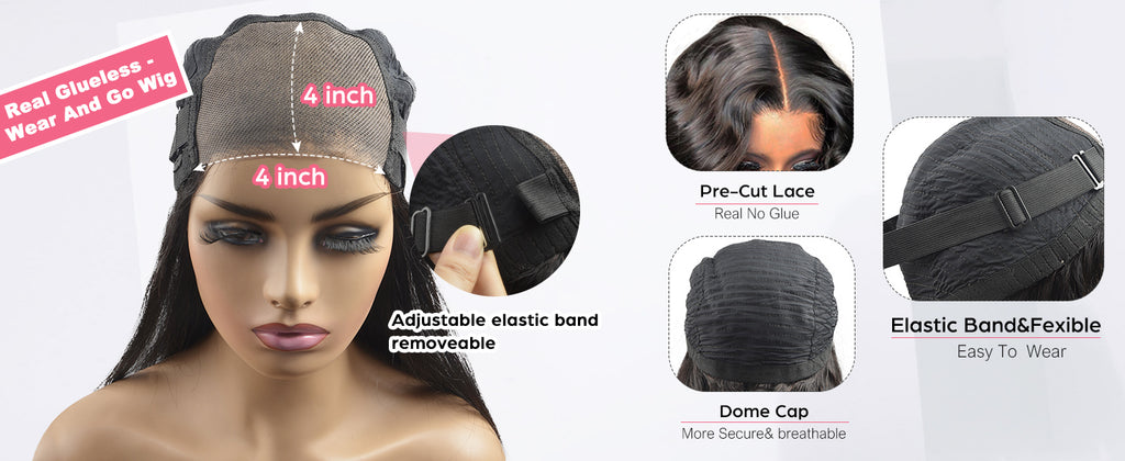 4x4 Wear And Go Glueless Wig Human Hair Inside Cap Detail