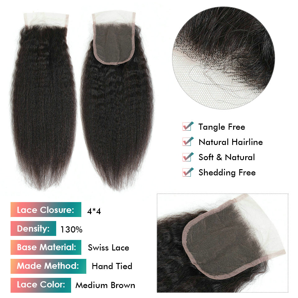 yaki straight human hair closure 4x4 free part closure with baby hair