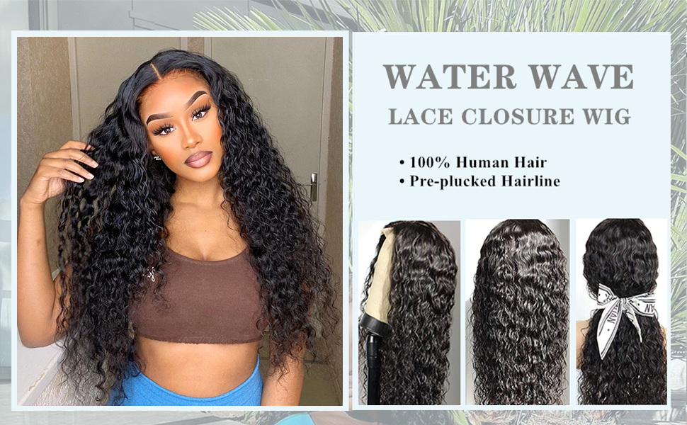 5x5 Closure Wig for Black Women Human Hair Water Wave Lace Closure Wigs with Baby Hair
