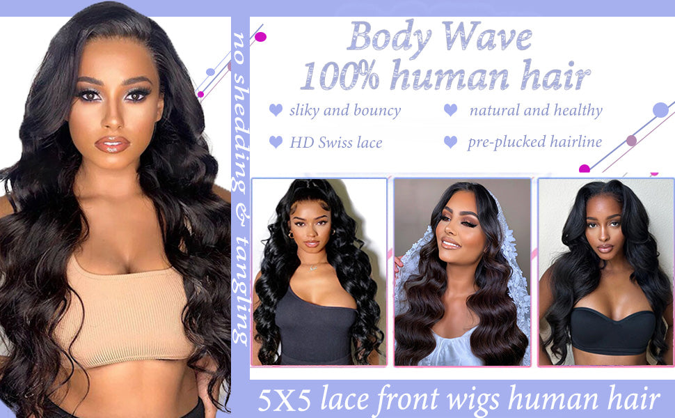 5x5 Lace Closure Wigs Human Hair Body Wave 10-40inch