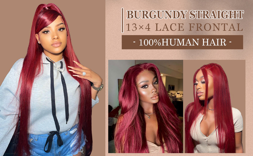 99j burgundy striaght wig human hair99j Lace Front Wig Suitable For All Occasions：99j