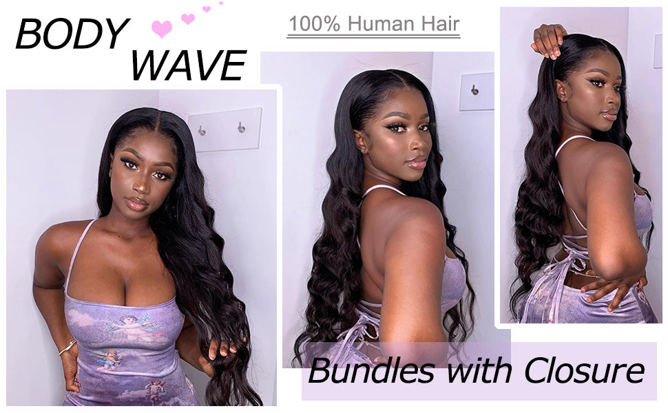 Human Hair Bundles with Closure 100% Unprocessed Brazilian Body Wave Human Hair Bundles with Closure