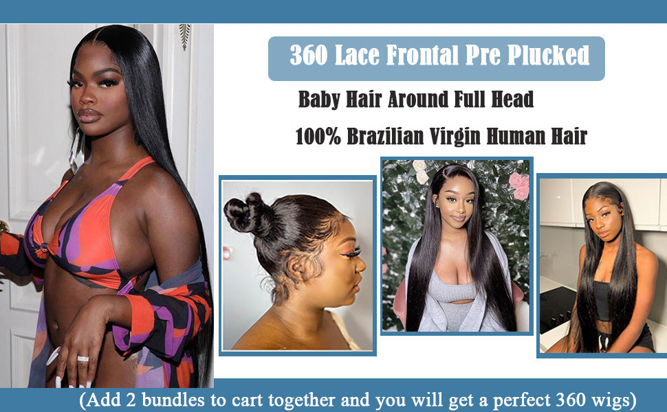 Straight Human Hair 360 Lace frontal Closure Only 1 Pcs Pre-plucked with Baby Hair