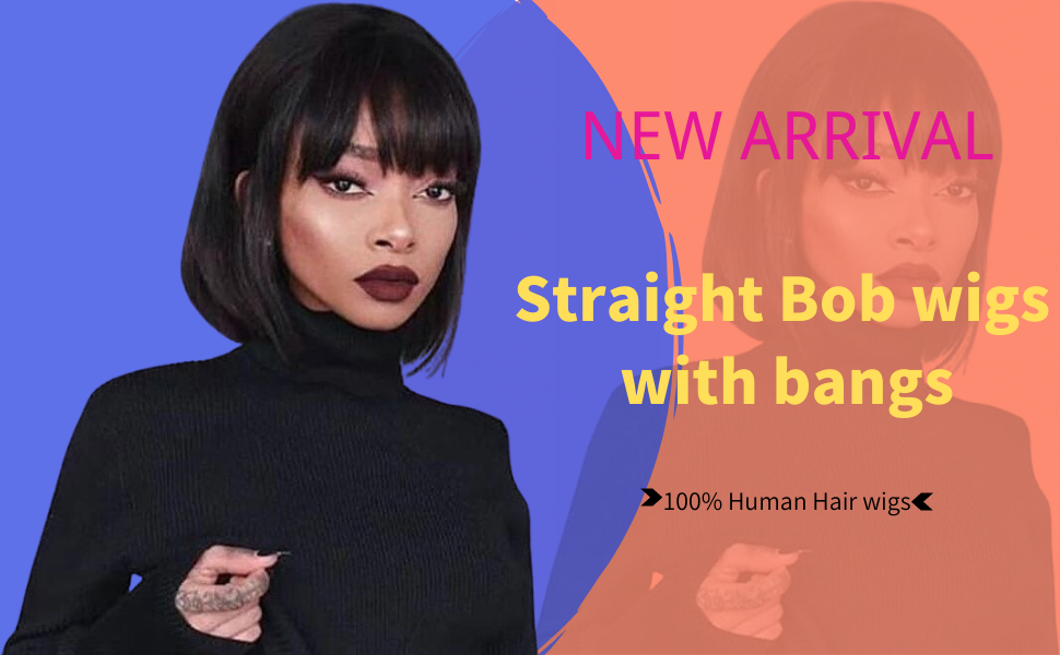 Straight Short Bob Wigs with Bangs Human Hair Wigs