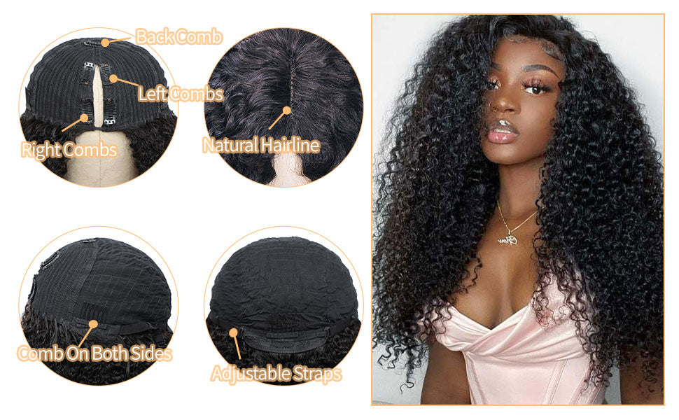 V Part Wig Human Hair Curly Minimal  No Leave Out Upgrade U Part Wig for Black Women Human Hair