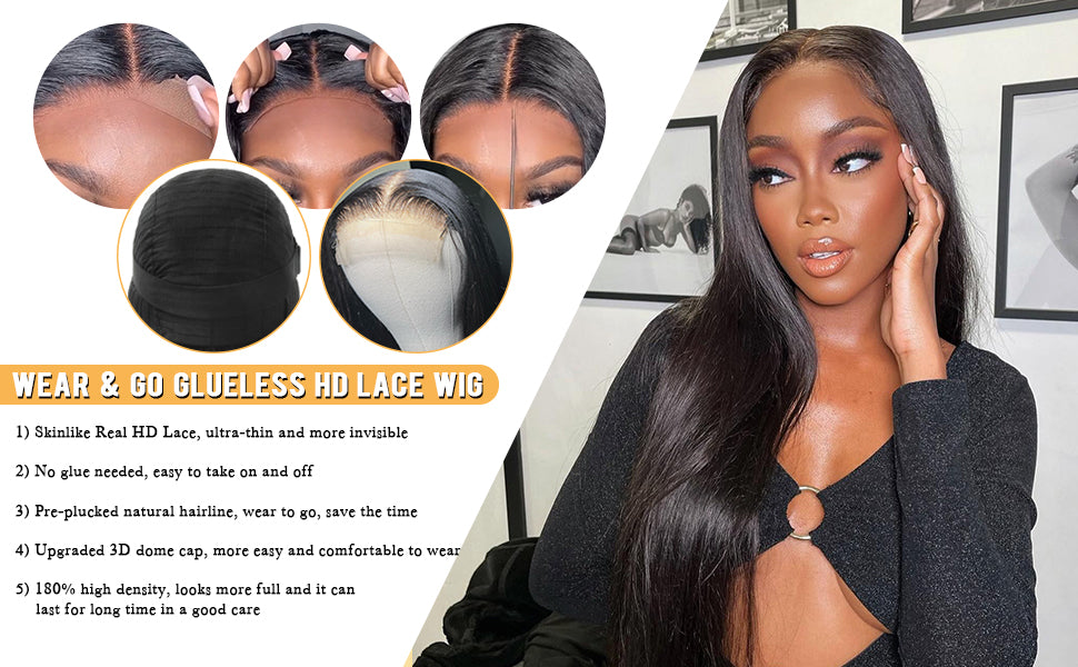 Wear and Go Glueless Wigs for Beginners Wigs Glueless Wigs Human Hair Pre Plucked Straight Lace Front Wigs Human Hair Upgraded No Glue 4X4 Closure Wigs Human Hair for Black Women with Baby Hair 20 Inch