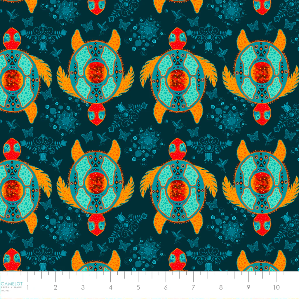 Camelot Fabrics Truth Collection Turtle Journey Deep Teal 57240102-01 ruler
