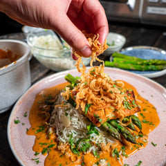 Top seafood with this creamy curry sauce on rice and pasta with Kopi Thyme Prawn Curry.