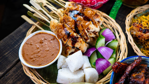 Satay chicken or sate ayam recipe, using Kopi Thyme's sauces to make it in simple quick steps.