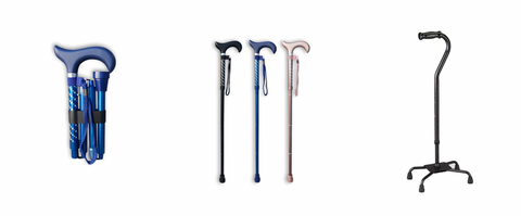 CapeAbilities stocks the pictured Redgum Folding Walking Stick, which supports up to 130kg, and the pictured quadstick, which has four feet attached to the stick to increase stability.