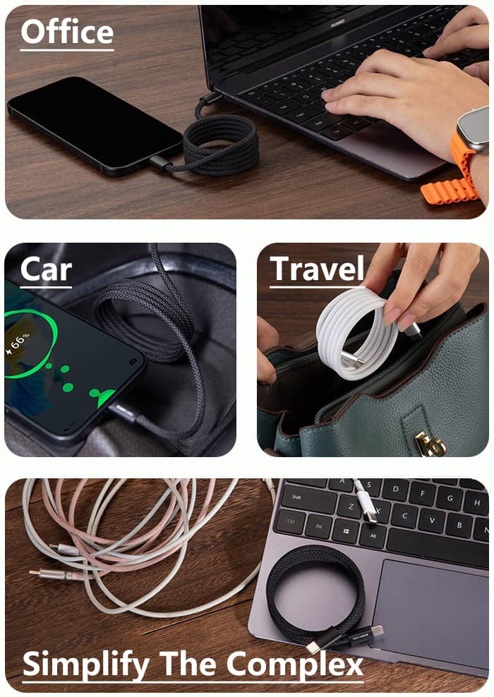 Versatile-USB-cable-for-office-car-and-travel-coiled-for-neat-storage-and-convenient-charging-embodying-'Simplify-The-Complex'