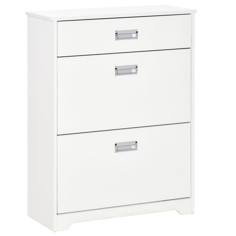 HOMCOM 3-Drawer Shoe Cabinet Modern Storage Rack with 2 Flip Doors, Adjustable Shelf, Freestanding Organizer for Hallway, Holds 16 Pairs Shoe, White