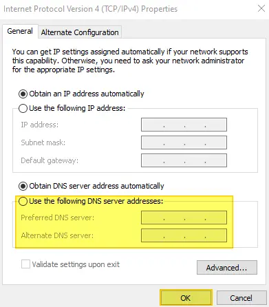 check DNS server adress