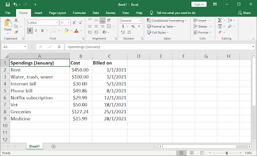 set up budgeting spreadsheet