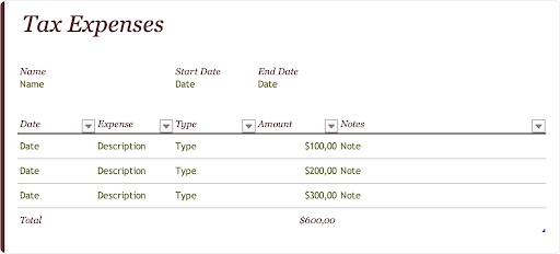 Tax expenses journal template by Microsoft