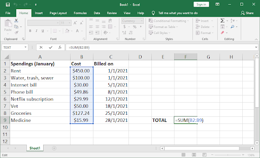 add excel funcitons to the spread sheet