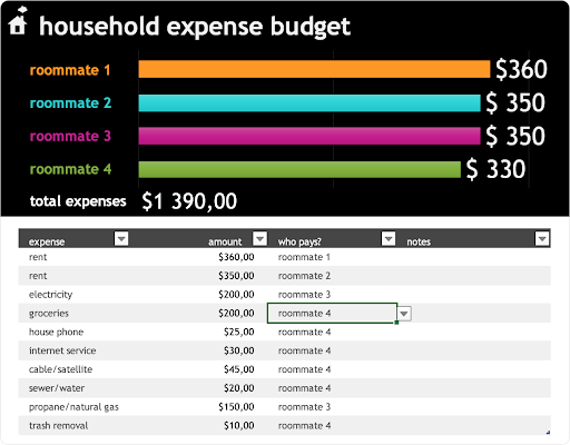 household expense budget template by Microsoft