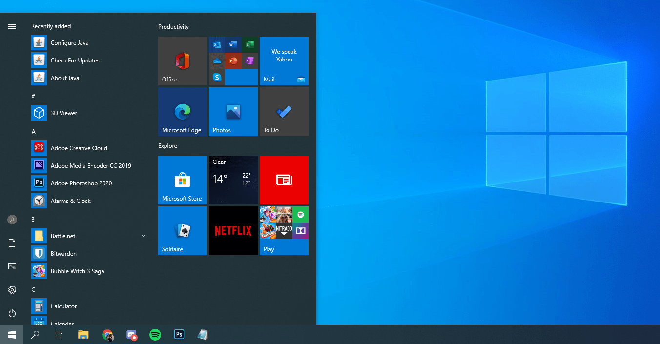 start menu