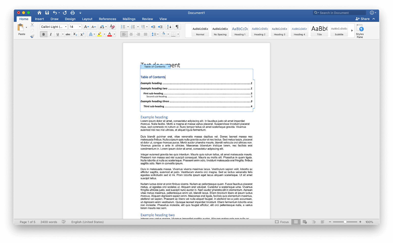 create table of content on Mac