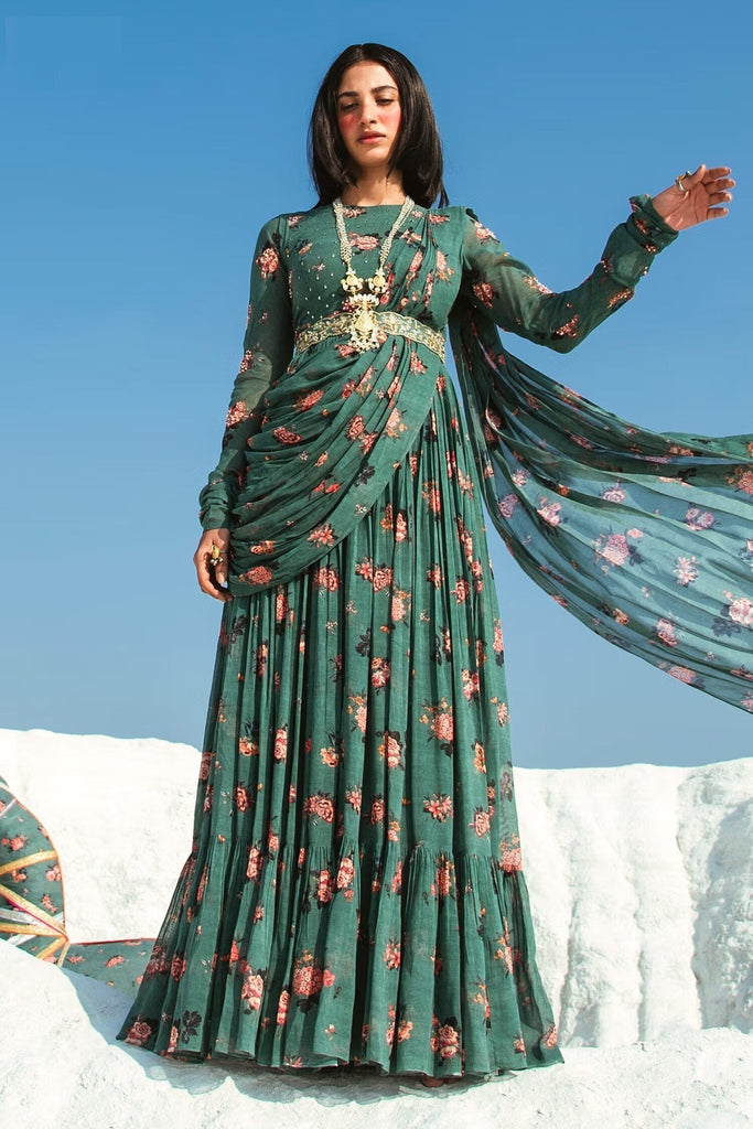Bottle Green Georgette Anarkali Suit With Palazzo