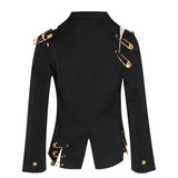 Bytenoisy  Loose Fit Black Hollow Out Pin Spliced Jacket Blazer New Lapel Long Sleeve Women Coat Fashion 2021 Autumn Winter bytenoisy